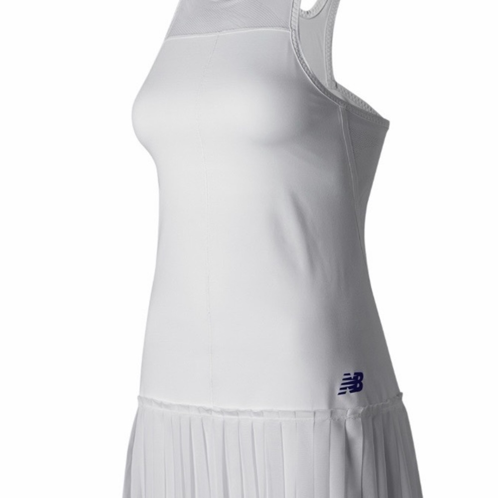 New Balance English Rose - White Racerback Pleated Tennis Dress with NB Logo
